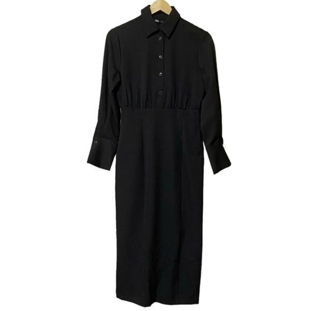 Zara Dress Women’s Small Black Fitted Shirt Chic Dark Minimal NWT